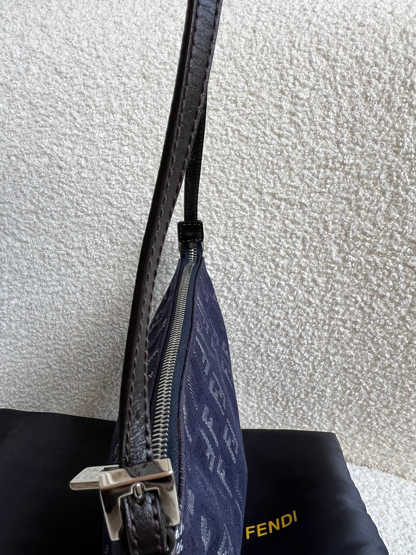 Fendi Denim Zucchino Canvas and Leather Shoulder Bag