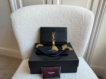 Yves Saint Laurent (YSL) Black Kate Tassel Chain Wallet Gold Hardware (RRP £1,440)