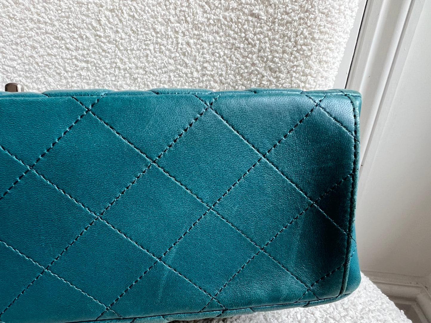 Chanel Maxi Single Flap in Teal Lambskin Silver Hardware