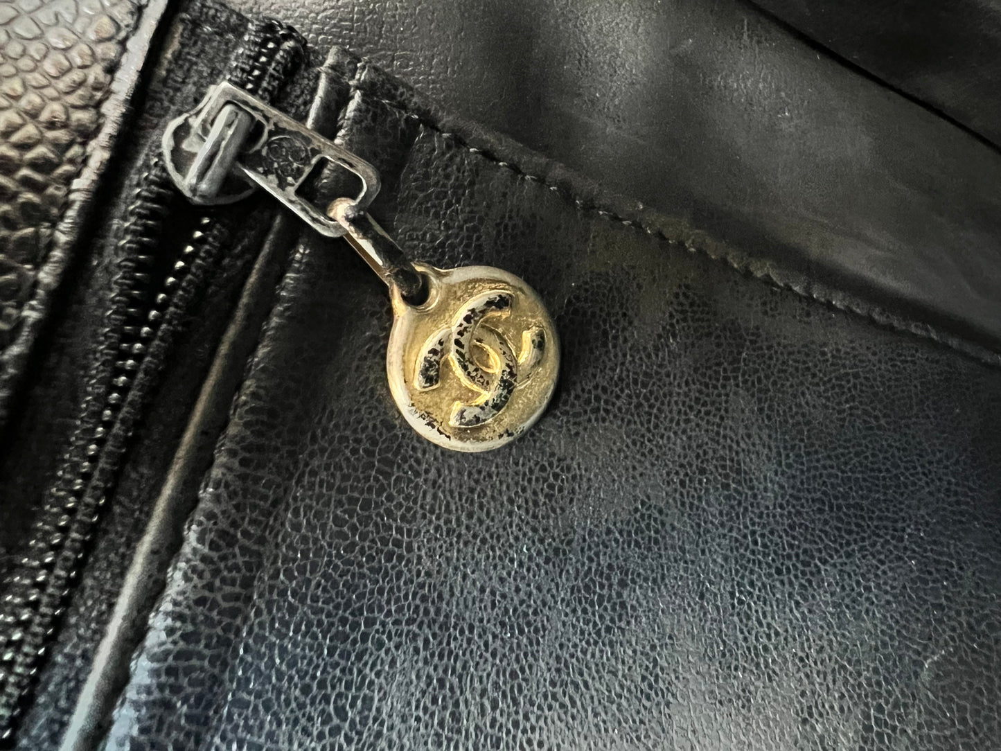 Chanel Vintage Black Caviar Chain Tote with 24k Gold Hardware