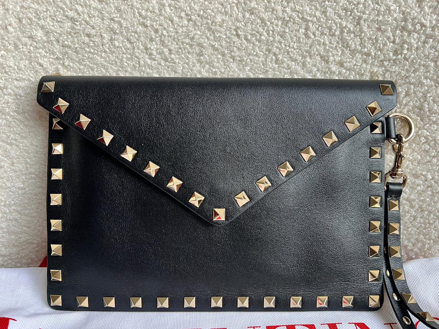 Valentino Garavani Rockstud Calfskin Clutch Pouch Black (RRP £570)