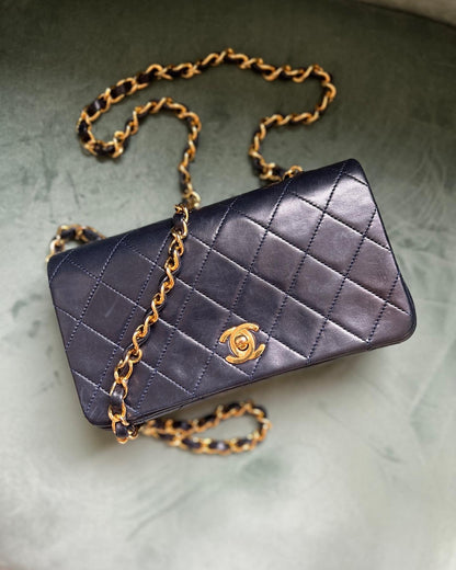 Vintage Navy Lambskin Full Flap