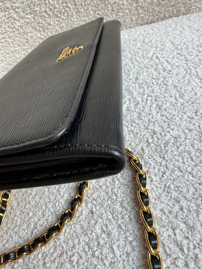 Prada Black Saffiano Wallet on Chain with Gold Hardware