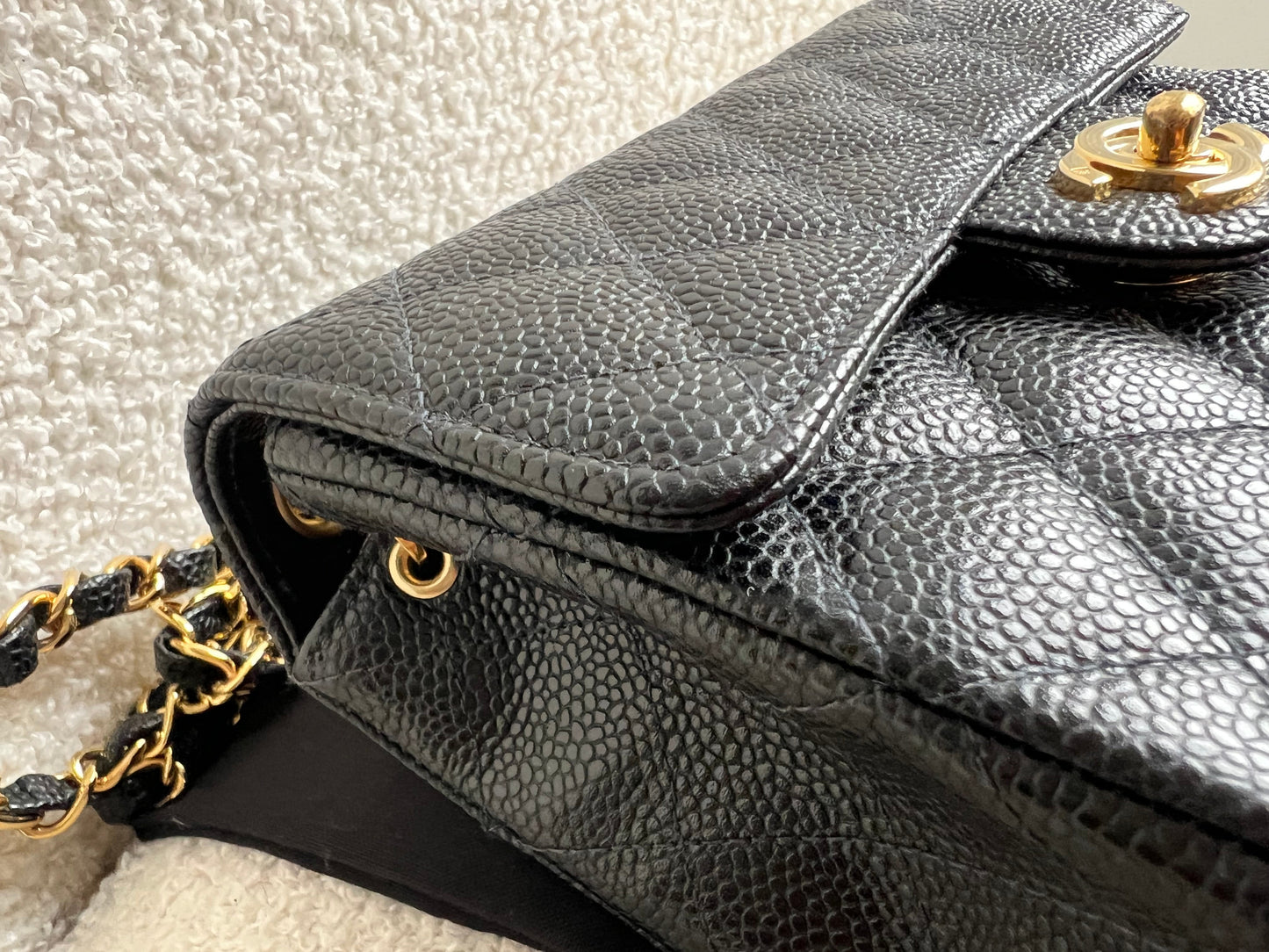 Chanel Square Mini Classic Flap in Black Caviar with gold hardware