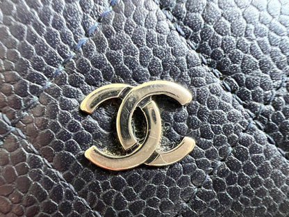 Chanel Navy Caviar Flap Wallet with silver Hardware