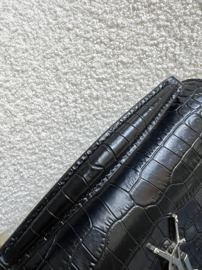 Yves Saint Laurent (YSL) Black Croc Mini Sunset Top Handle (RRP £1,445)