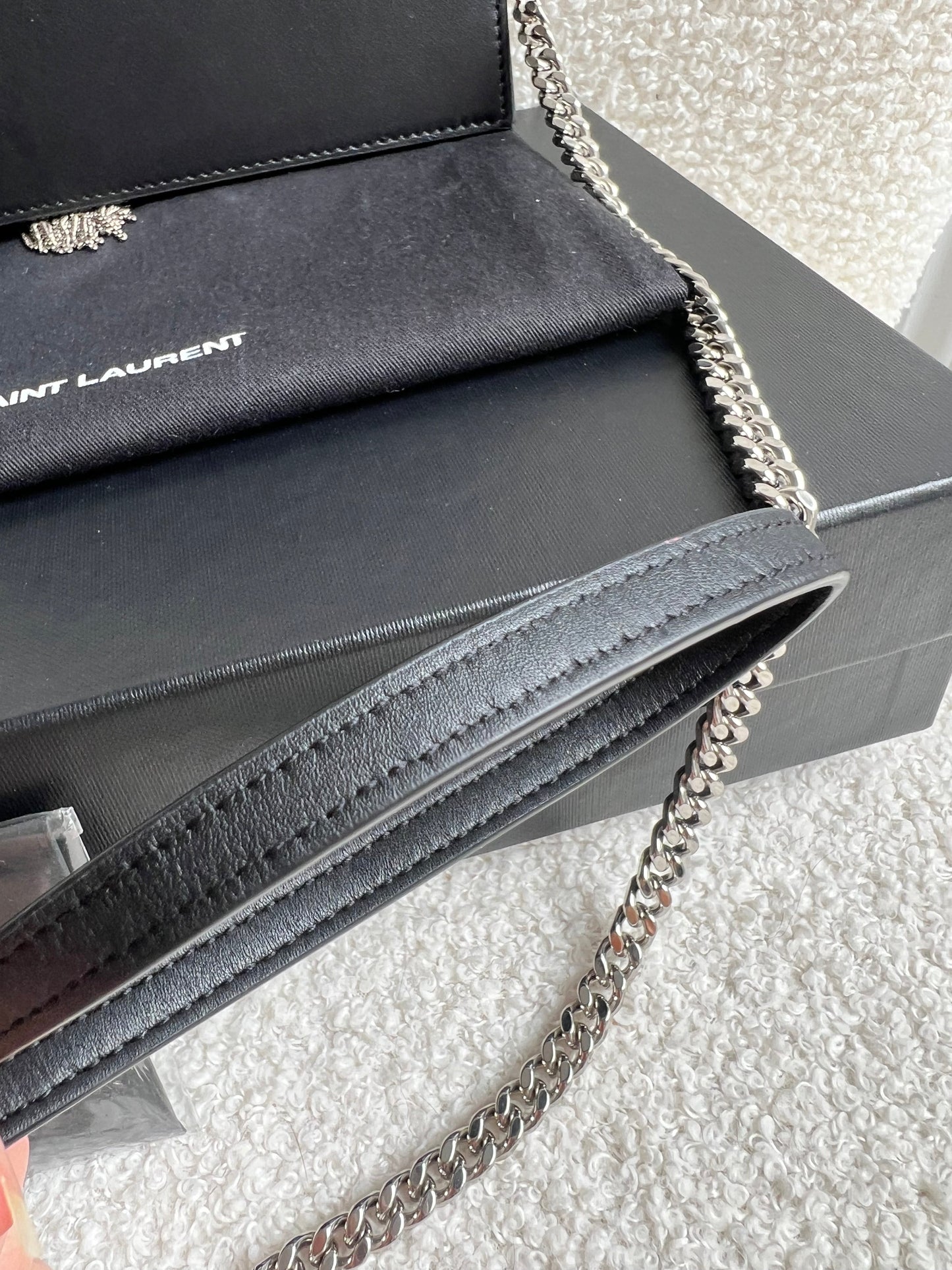 Yves Saint Laurent (YSL) Black Kate Tassel Chain Wallet Silver Hardware (RRP £1,440)