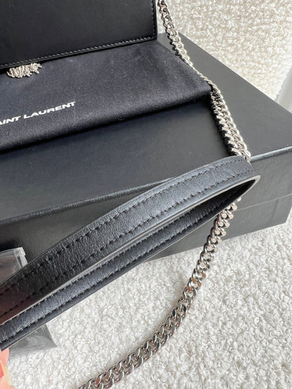 Yves Saint Laurent (YSL) Black Kate Tassel Chain Wallet Silver Hardware (RRP £1,440)