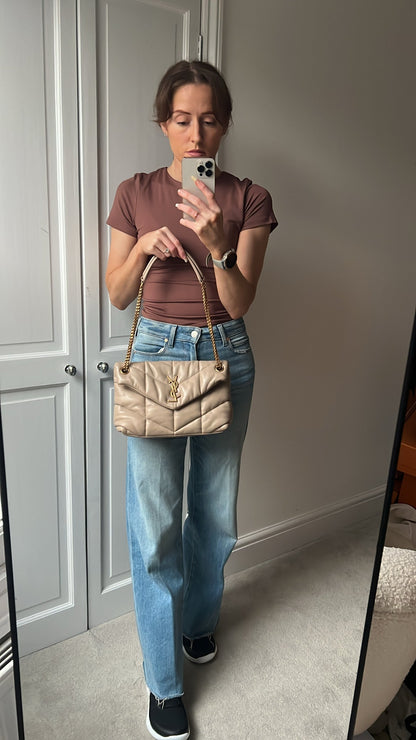 Yves Saint Laurent (YSL) Small Puffer in Beige Quilted Lambskin Gold Hardware (RRP £2,415)