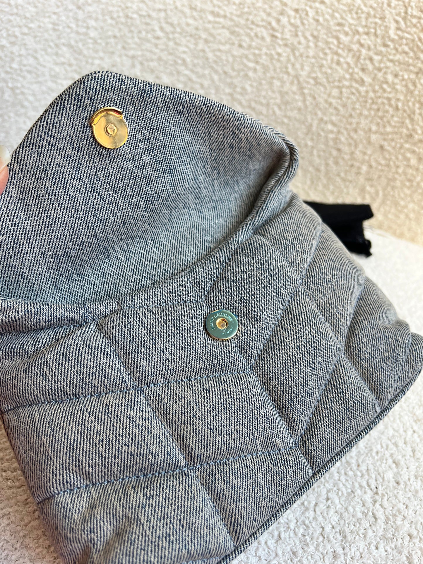 Yves Saint Laurent (YSL) Puffer Clutch Pouch in Blue Quilted Denim (RRP £710)
