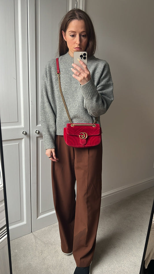 Gucci GG Mini Red Velvet Marmont Mini Shoulder Bag (RRP £1295)