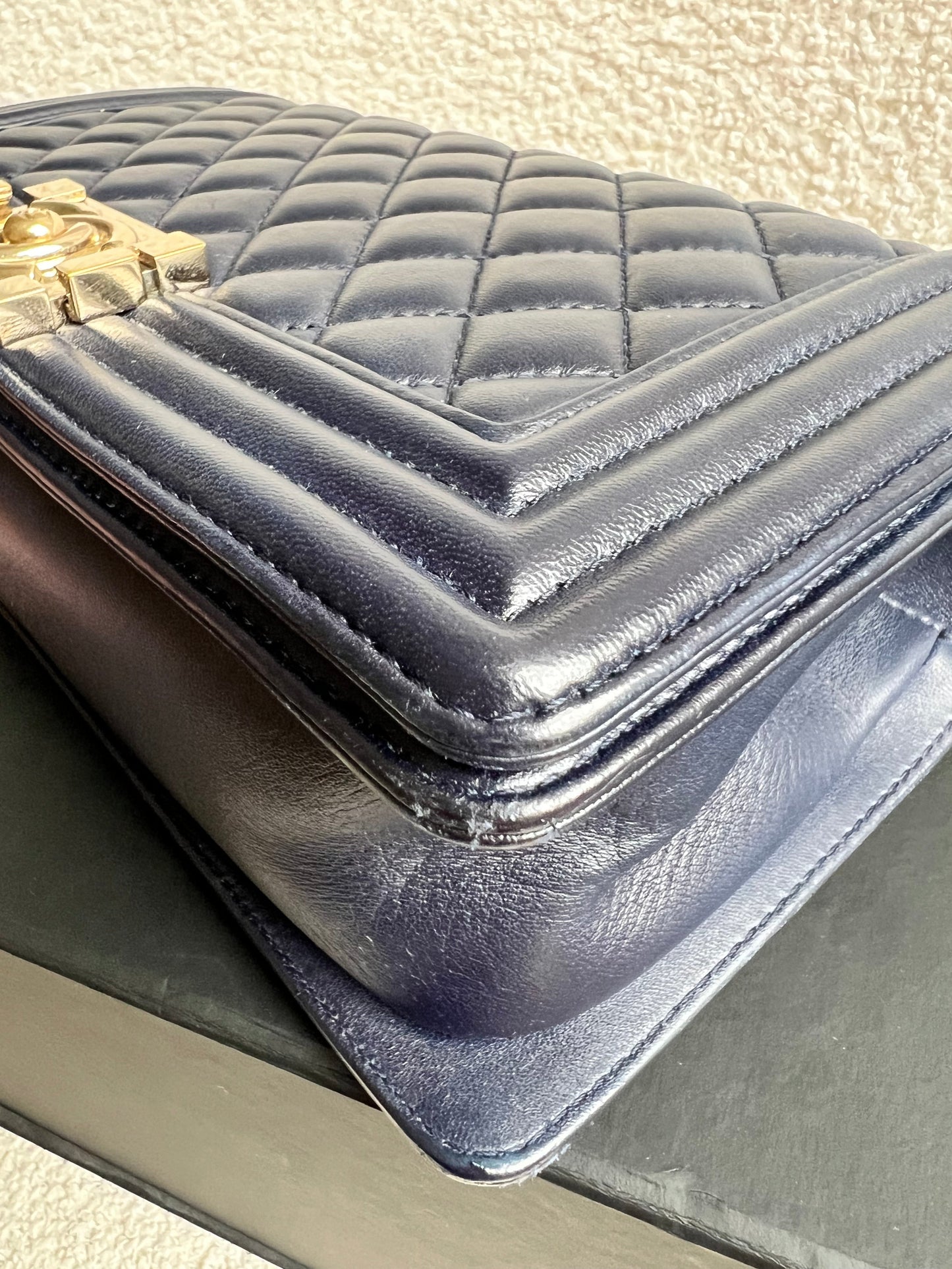 Chanel Navy Blue Lambskin Medium Boy Bag (RRP £5800)
