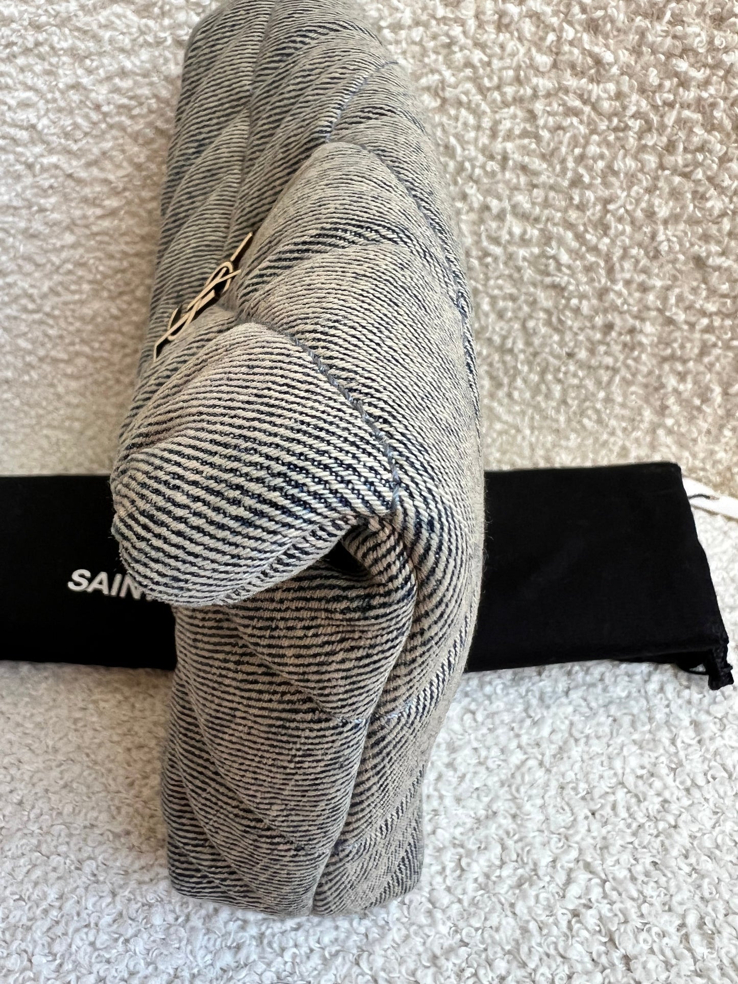 Yves Saint Laurent (YSL) Puffer Clutch Pouch in Blue Quilted Denim (RRP £710)