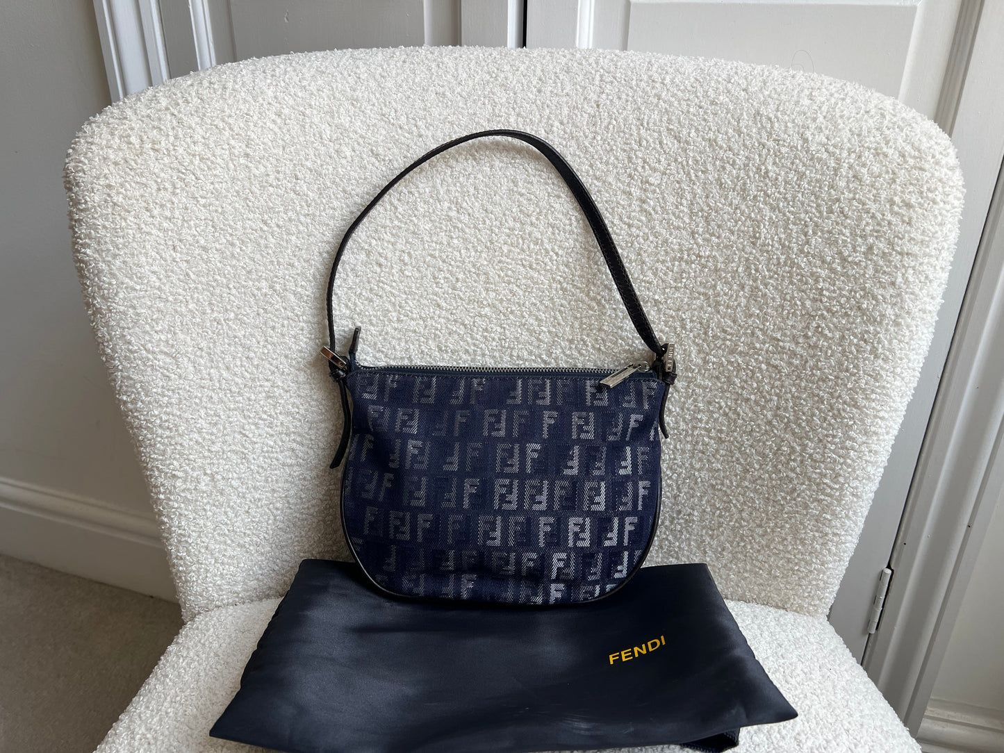 Fendi Denim Zucchino Canvas and Leather Shoulder Bag