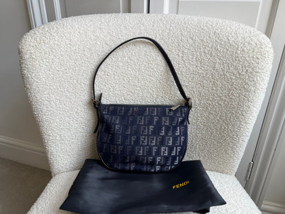 Fendi Denim Zucchino Canvas and Leather Shoulder Bag
