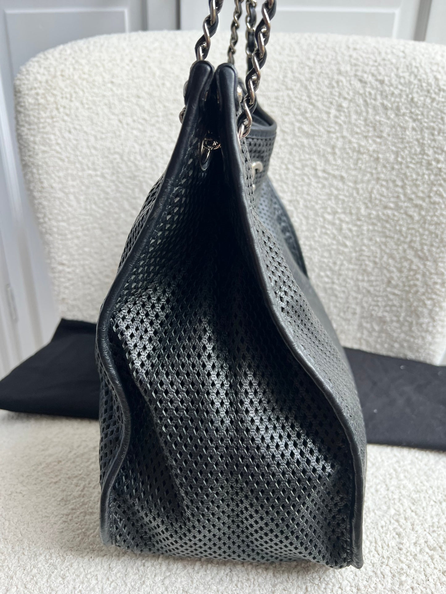 Chanel Black Perforated Up in the Air Tote Retro