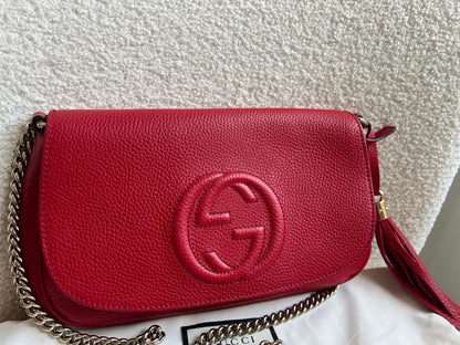 Gucci Red Soho Chain Crossbody Flap Bag