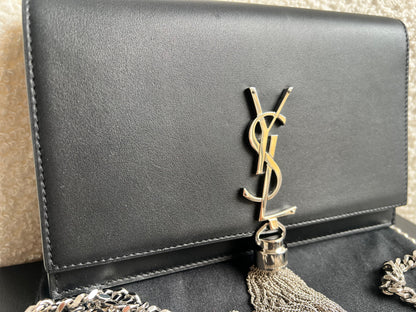 Yves Saint Laurent (YSL) Black Kate Tassel Chain Wallet Silver Hardware (RRP £1,440)