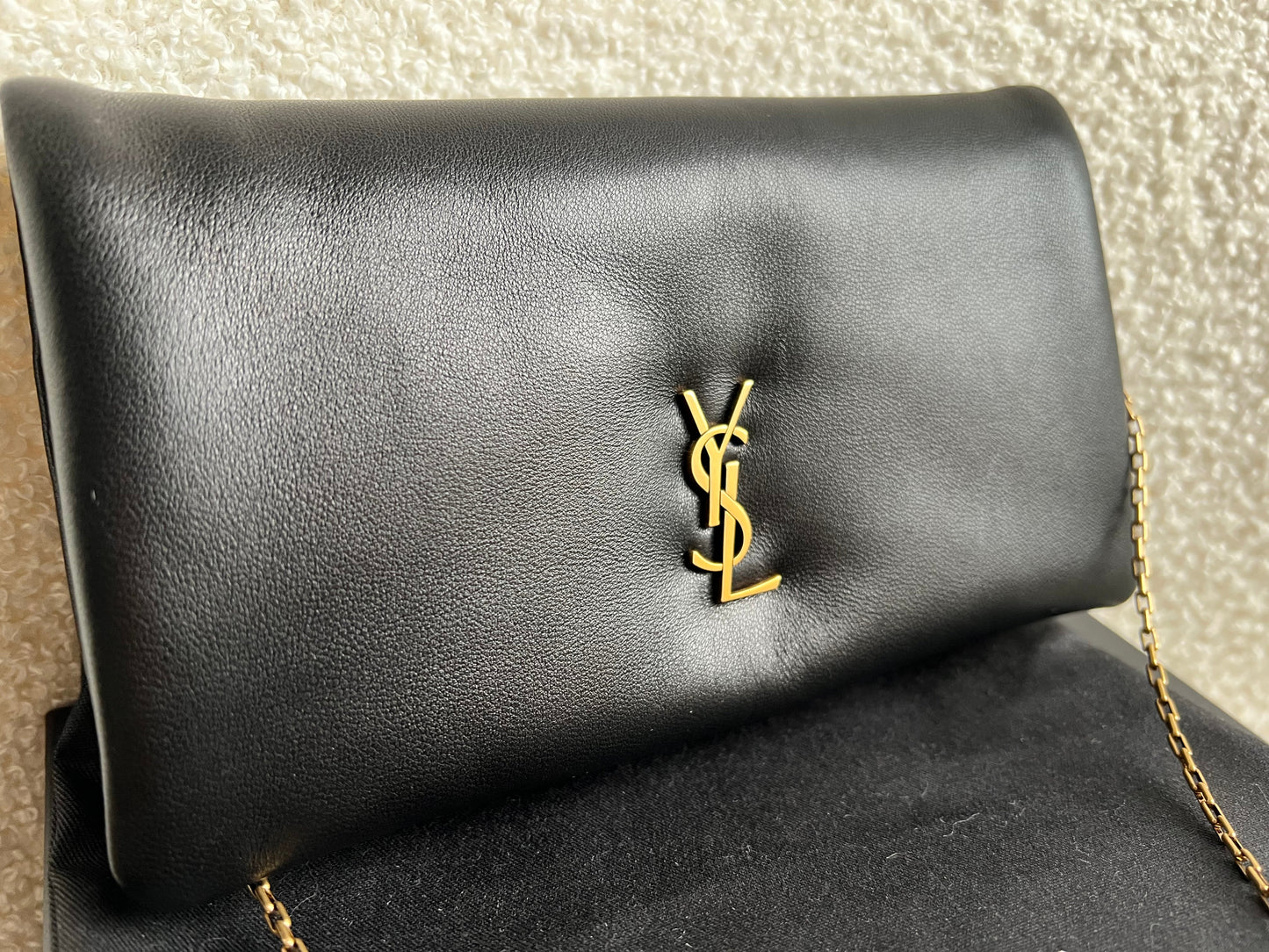 Yves Saint Laurent (YSL) Black Puffy Lambskin Wallet on Chain with Gold Hardware (RRP £960)