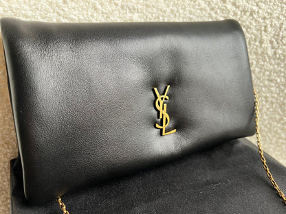 Yves Saint Laurent (YSL) Black Puffy Lambskin Wallet on Chain with Gold Hardware (RRP £960)