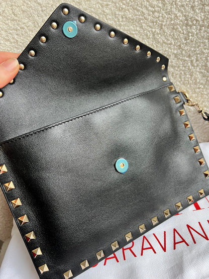 Valentino Garavani Rockstud Calfskin Clutch Pouch Black (RRP £570)