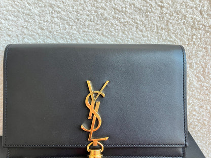 Yves Saint Laurent (YSL) Black Kate Tassel Chain Wallet Gold Hardware (RRP £1,440)