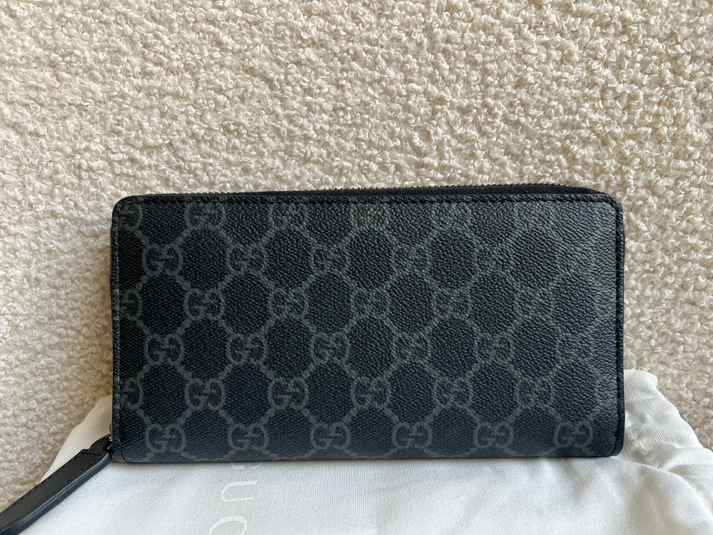 Gucci Black Grey GG Canvas zip around wallet