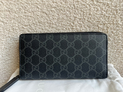 Gucci Black Grey GG Canvas zip around wallet