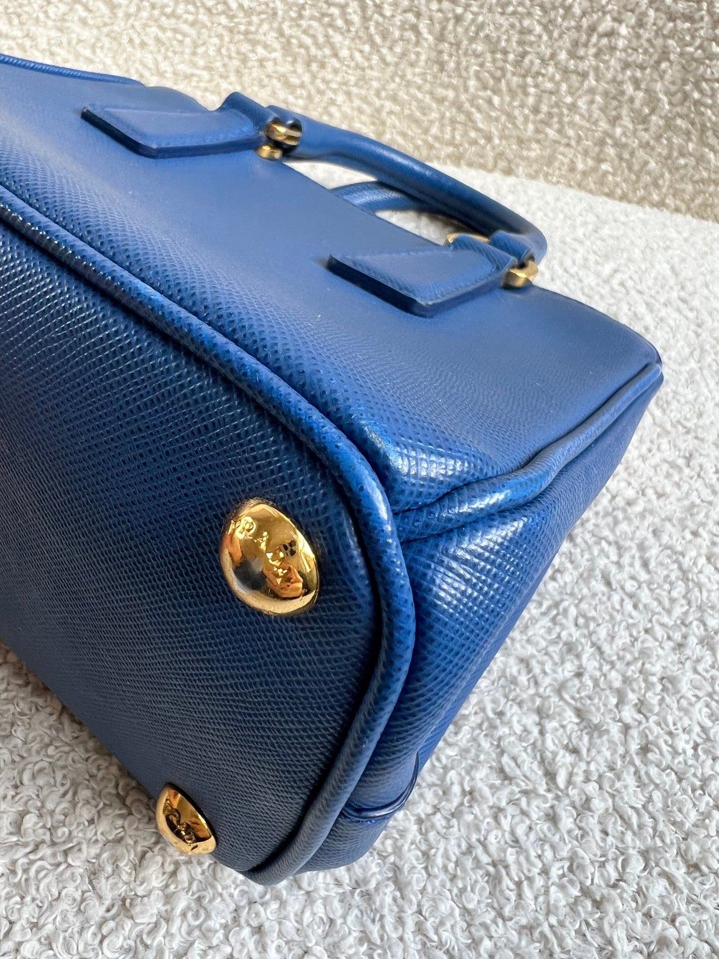 Prada Blue Saffiano Lux Leather Micro Double Zip Tote