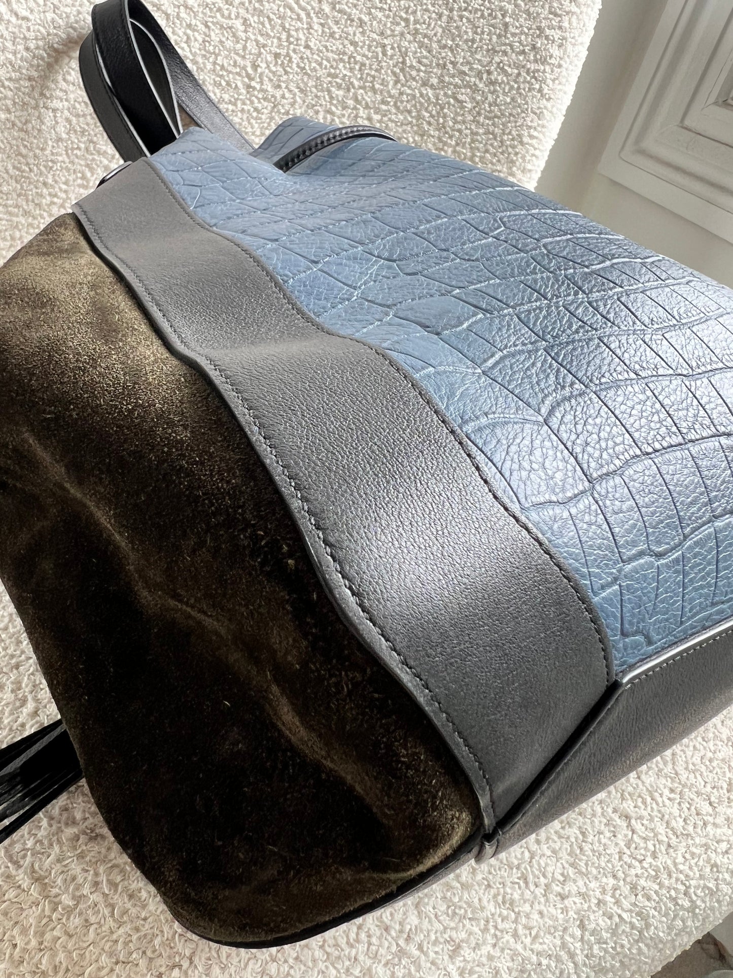 Mulberry Pale Navy Matte Croc, Silky Calf and Suede Millie Tote (£1,095)
