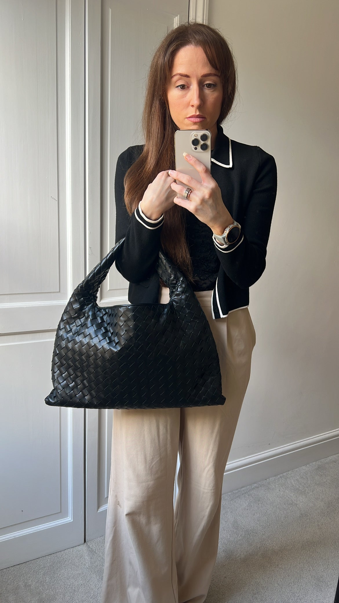 Bottega Veneta Black Small Hop Intraciatto (RRP £3370)