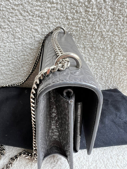 Yves Saint Laurent (YSL) Grey Croc Mini Sunset with Silver Hardware (RRP £1,545)