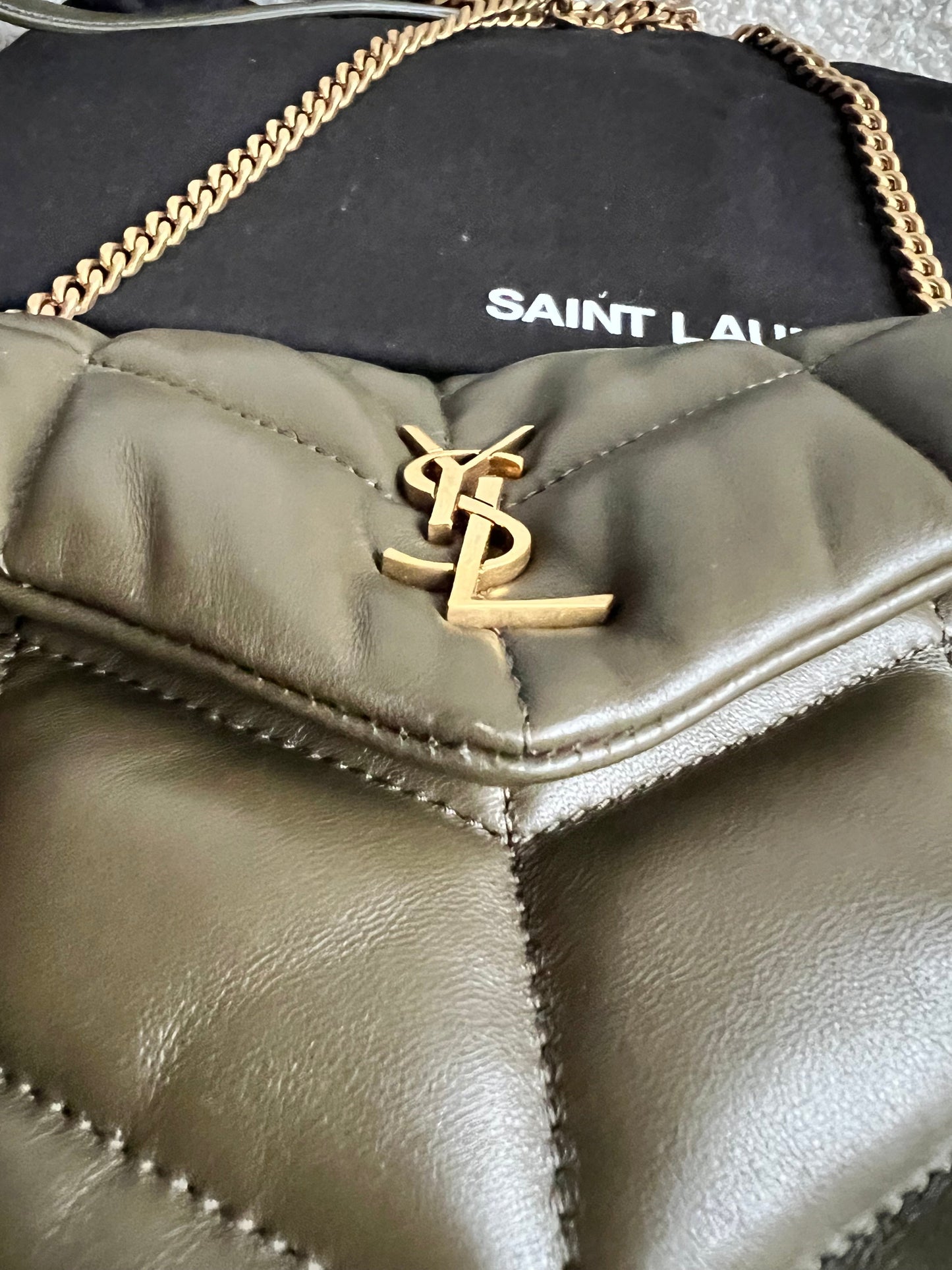 Yves Saint Laurent (YSL) Mini Puffer in Light Musk Quilted Lambskin (RRP £1720)