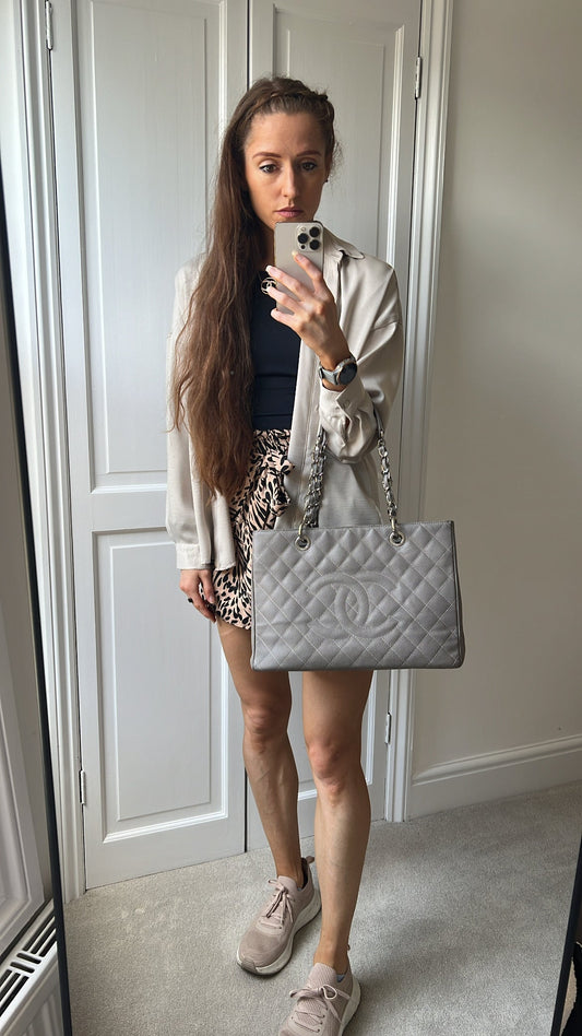 Chanel Grey Caviar Grand Shopper Tote (GST) Silver Hardware