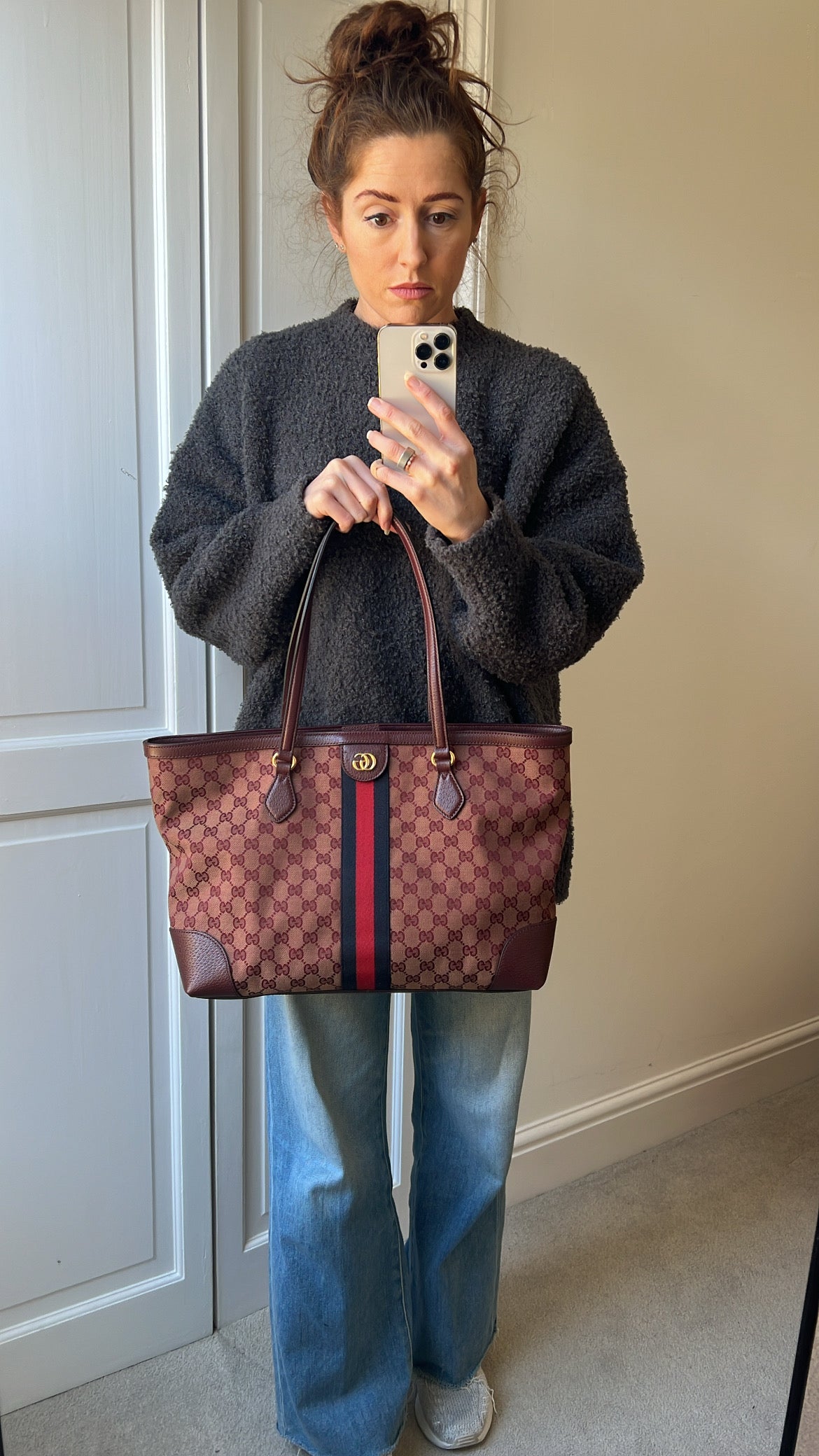Gucci Burgundy Ophidia GG Supreme Medium Tote