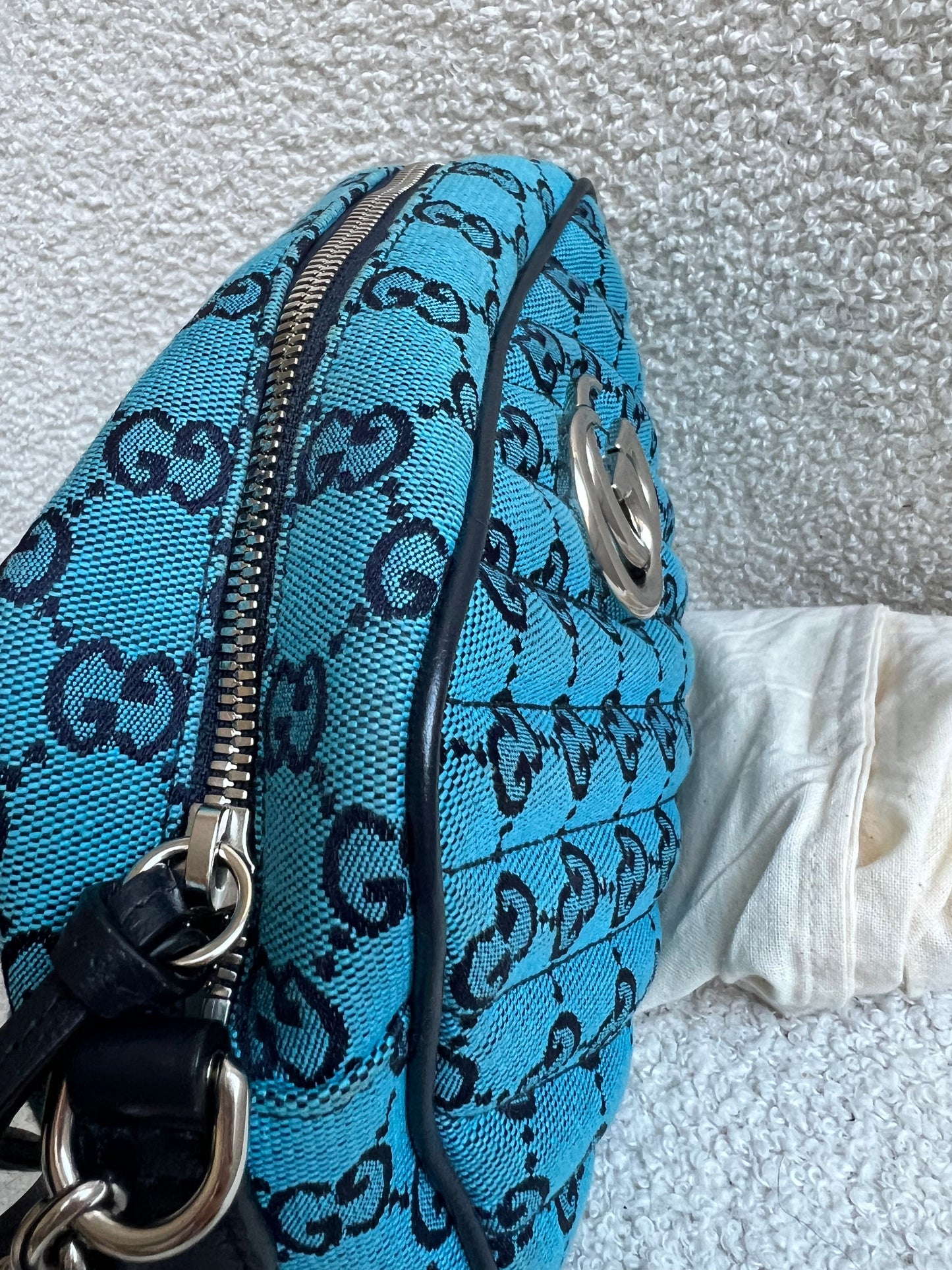 Gucci GG Marmont Blue Canvas Small Shoulder Bag (RRP £1050)