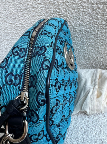 Gucci GG Marmont Blue Canvas Small Shoulder Bag (RRP £1050)