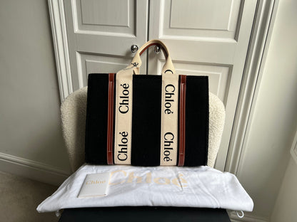 Chloe Medium Black Wool Woody Tote Bag
