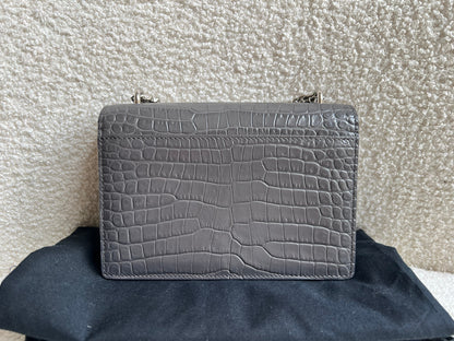 Yves Saint Laurent (YSL) Grey Croc Mini Sunset with Silver Hardware (RRP £1,545)