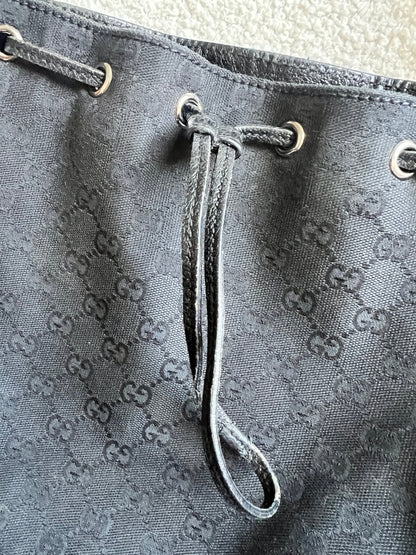 Gucci Black GG Canvas Drawstring Shoulder Bag