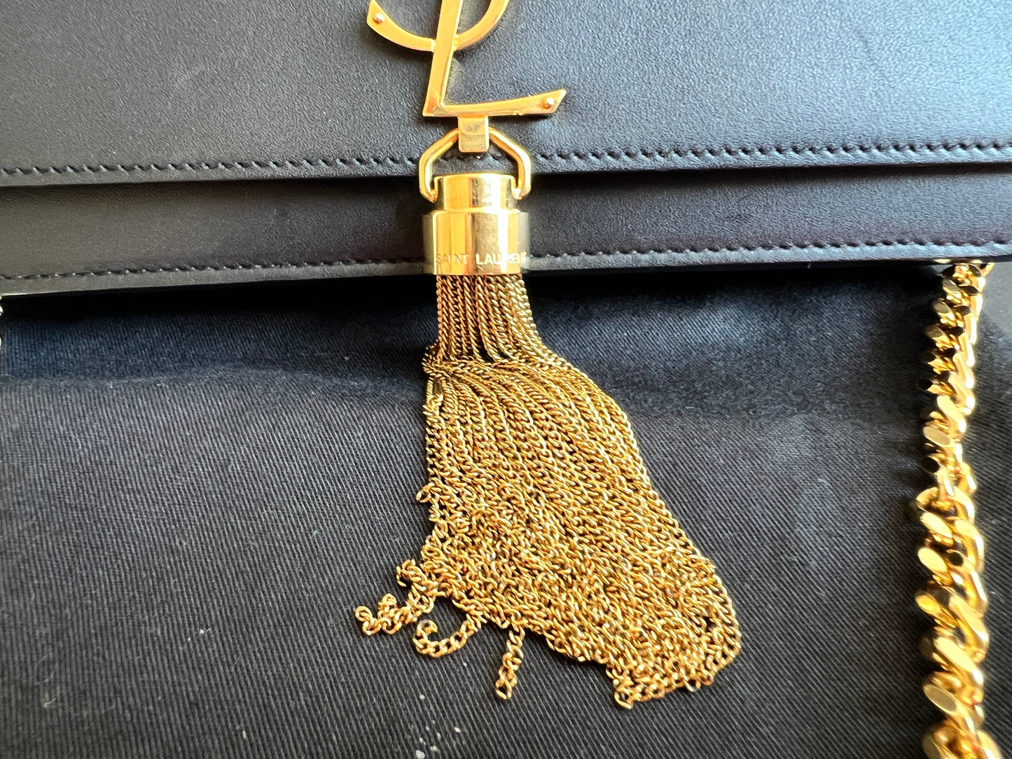 Yves Saint Laurent (YSL) Black Kate Tassel Chain Wallet Gold Hardware (RRP £1,440)