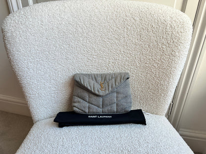 Yves Saint Laurent (YSL) Puffer Clutch Pouch in Blue Quilted Denim (RRP £710)