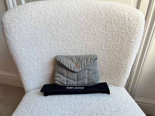 Yves Saint Laurent (YSL) Puffer Clutch Pouch in Blue Quilted Denim (RRP £710)
