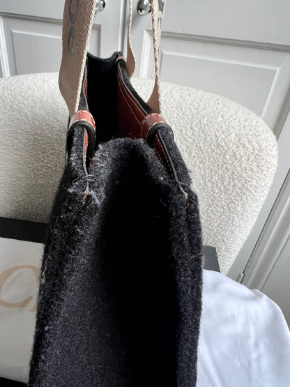 Chloe Medium Black Wool Woody Tote Bag