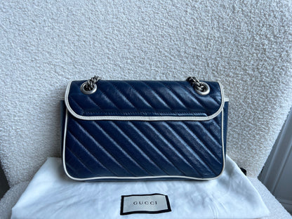 Gucci GG Navy and White Torchon Marmont Small Shoulder Bag