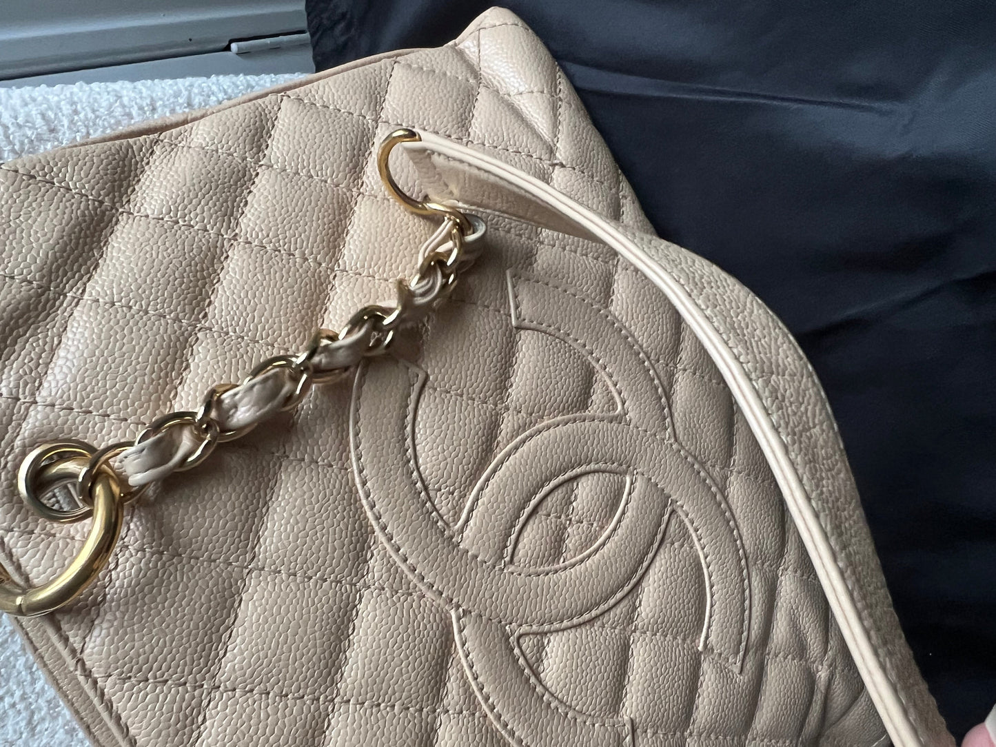 Chanel Beige Caviar Grand Shopper Tote gold hardware (GST)