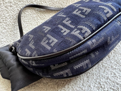Fendi Denim Zucchino Canvas and Leather Shoulder Bag