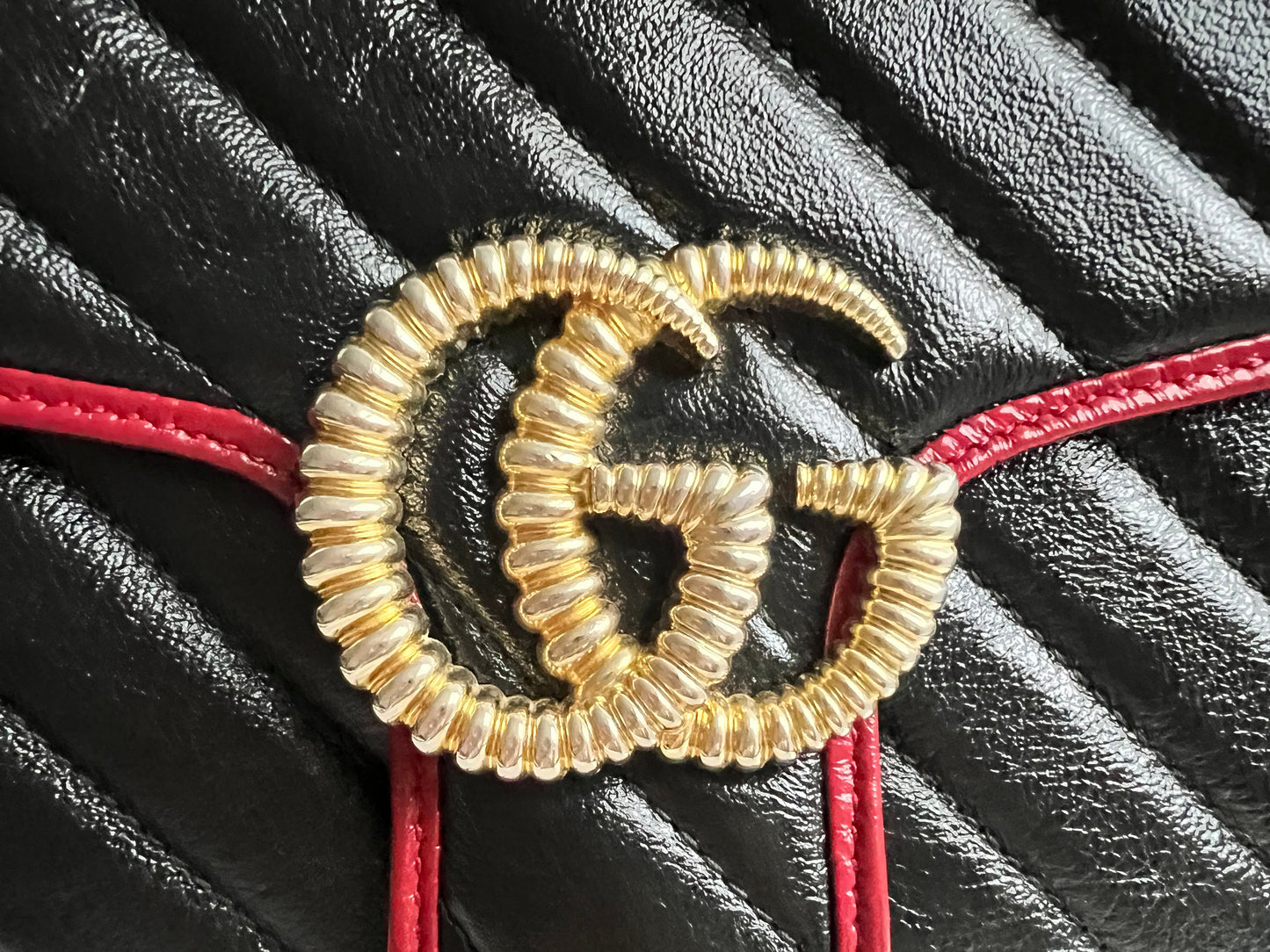 Gucci GG Black and Red Torchon Marmont Small Shoulder Bag