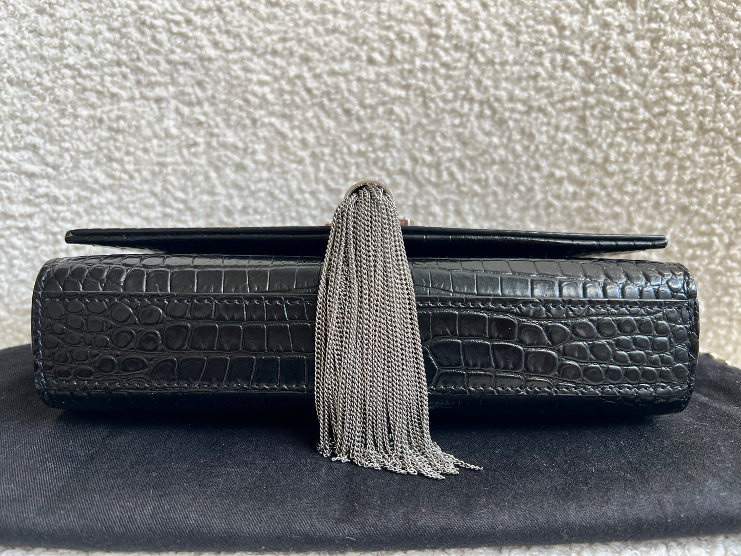 Yves Saint Laurent (YSL) Black Croc Small Kate with Silver Hardware (RRP £1,925)