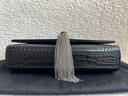 Yves Saint Laurent (YSL) Black Croc Small Kate with Silver Hardware (RRP £1,925)